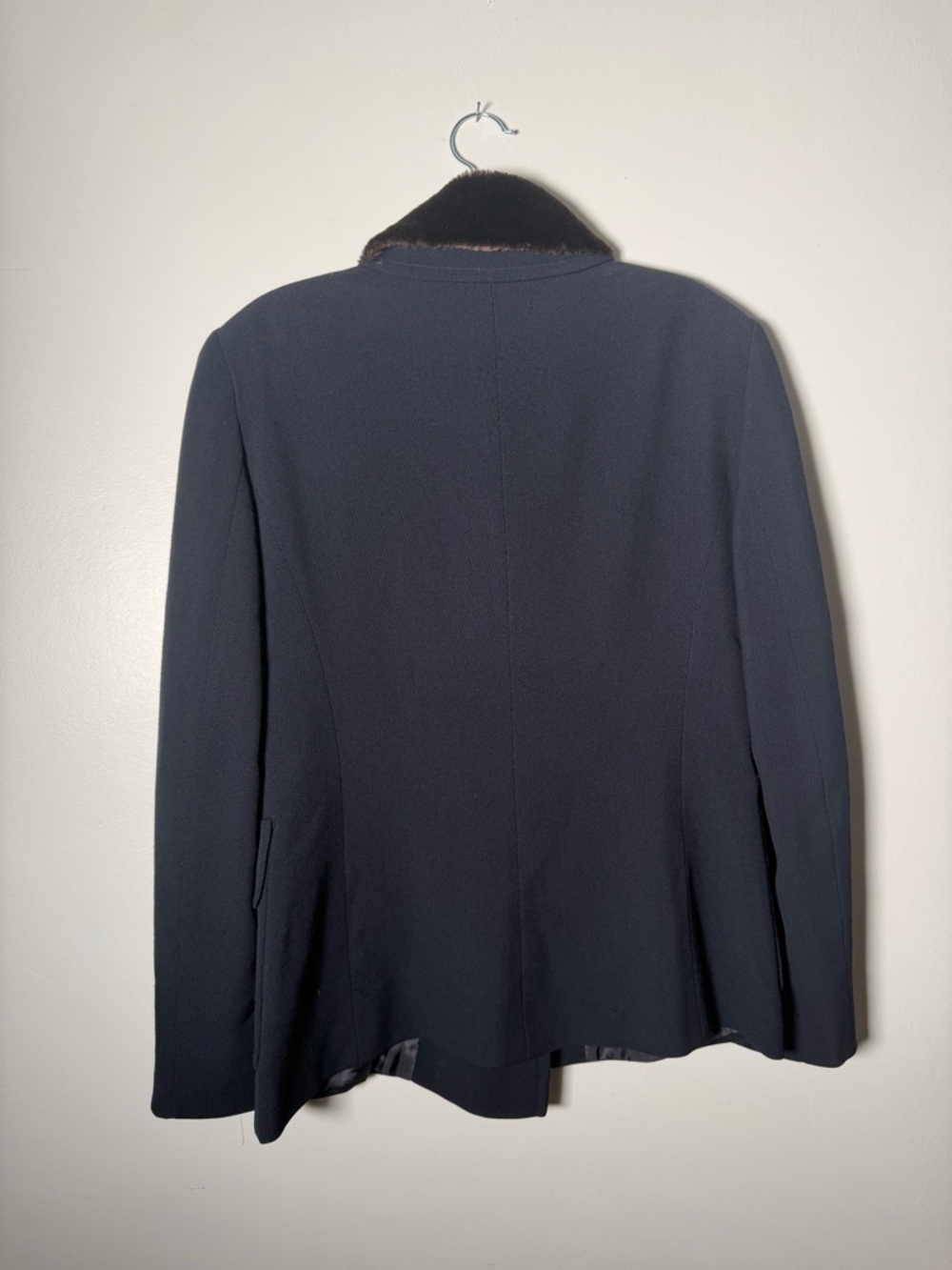 Vintage Italian Navy Wool Blend Jacket with Faux Fur Collar - Picture 3 of 8